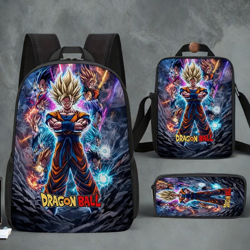 Dragon Ball Goku 3-Piece Cartoon Backpack Set — School Bag + Pencil Case + Lunch Box